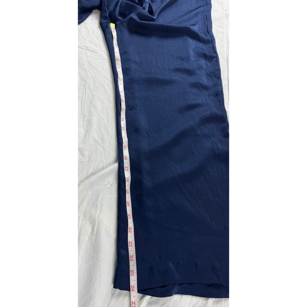 J Crew Navy Blue Satin Pajama Lounge Pants Wide Leg Size S - Picture 9 of 11
